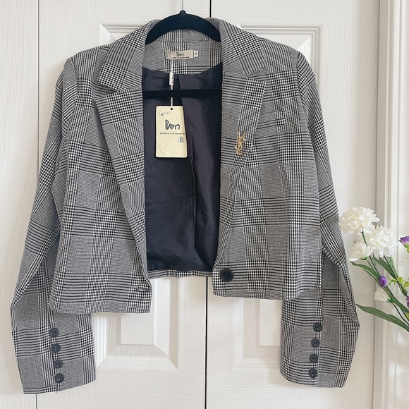 Dogtooth pattern cropped jacket - Picture 1 of 9